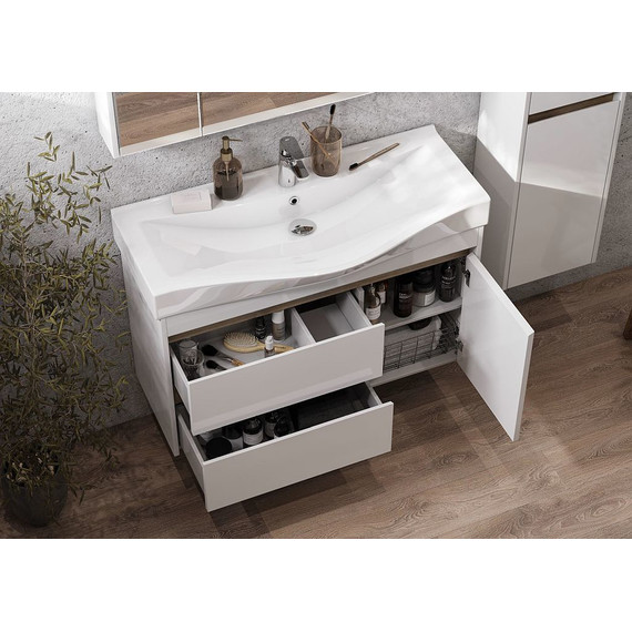 Тумба подвесная с раковиной Акватон Нортон 100 см 1A2490K0NT010, белый/дуб эндгрейн - фото, картинка 7 Тумба подвесная с раковиной Акватон Нортон 100 см 1A2490K0NT010, белый/дуб эндгрейн - фото 7