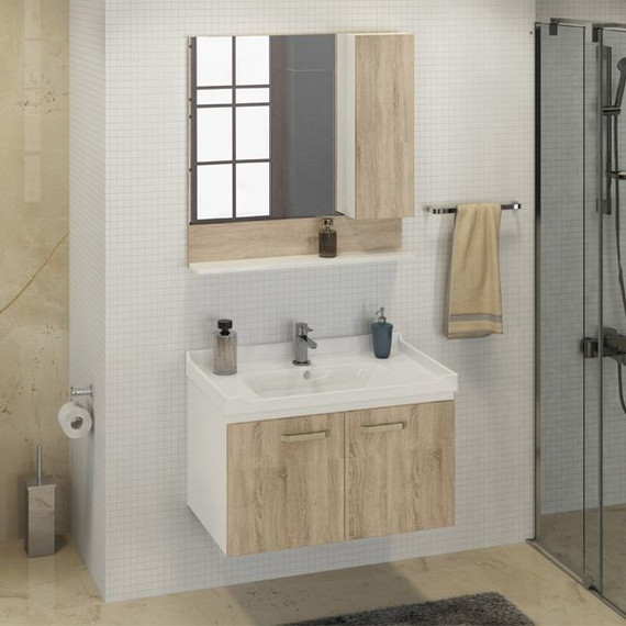 Зеркало-шкаф Comforty Рига 80 см, дуб сонома - фото 3