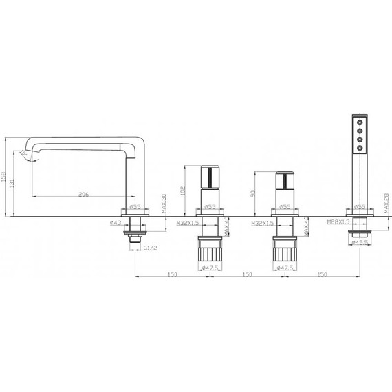Смеситель для ванны BelBagno UNO-BVD4-CRM, Цвет производителя: хром - фото, картинка 2 Смеситель для ванны BelBagno UNO-BVD4-CRM, Цвет производителя: хром - фото 2