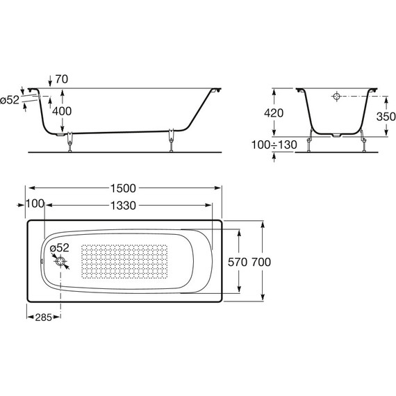 Ванна чугунная Roca Continental 150x70 см 21291300R с антискользящим покрытием - фото 5