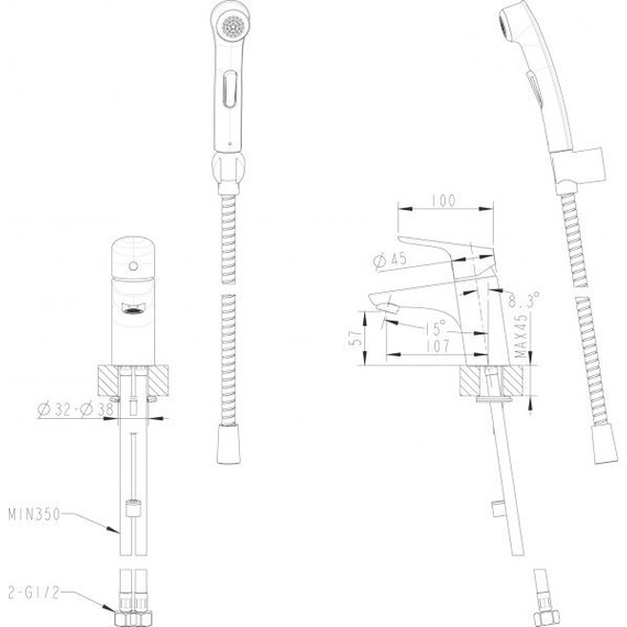 Смеситель для раковины с лейкой для биде BRAVAT DROP F14898C-2 - фото 3