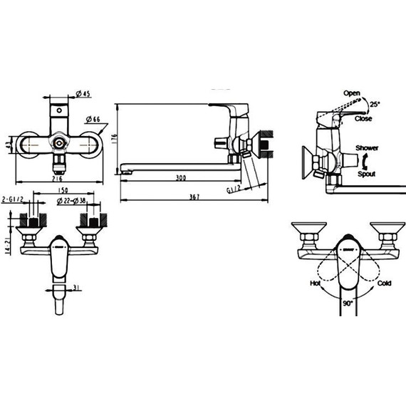 Смеситель для ванны BRAVAT ALFA F6120178CP-01L - фото, картинка 7 Смеситель для ванны BRAVAT ALFA F6120178CP-01L - фото 7