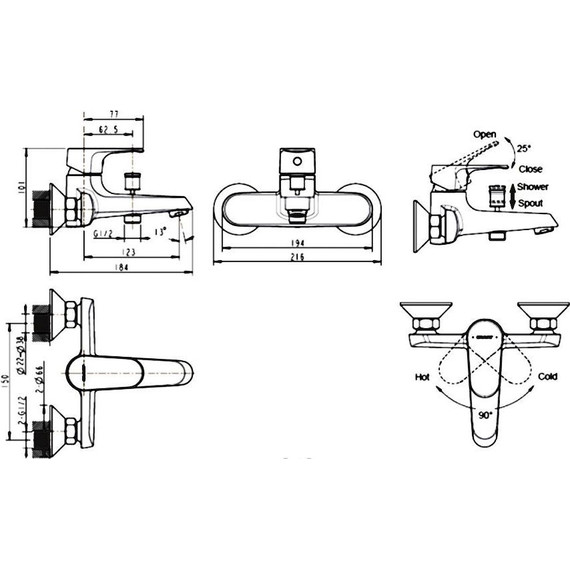Смеситель для ванны BRAVAT ALFA F6120178CP-01 - фото, картинка 6 Смеситель для ванны BRAVAT ALFA F6120178CP-01 - фото 6