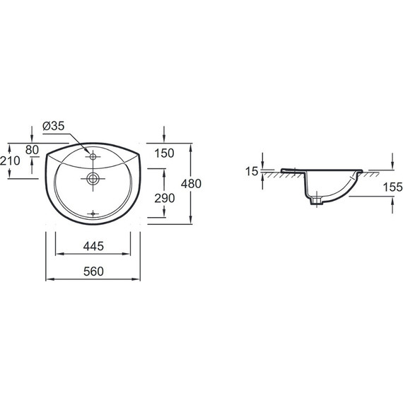 Раковина врезная на столешницу Jacob Delafon Odeon 56 см E1061-00 - фото 2