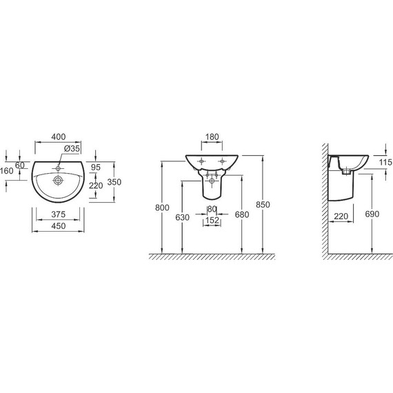 Раковина подвесная Jacob Delafon Odeon 45 см E4152-00 - фото 2