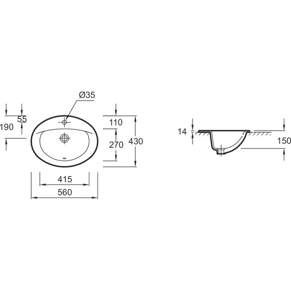 Раковина врезная на столешницу Jacob Delafon Odeon 56 см E4155-00 - фото 3