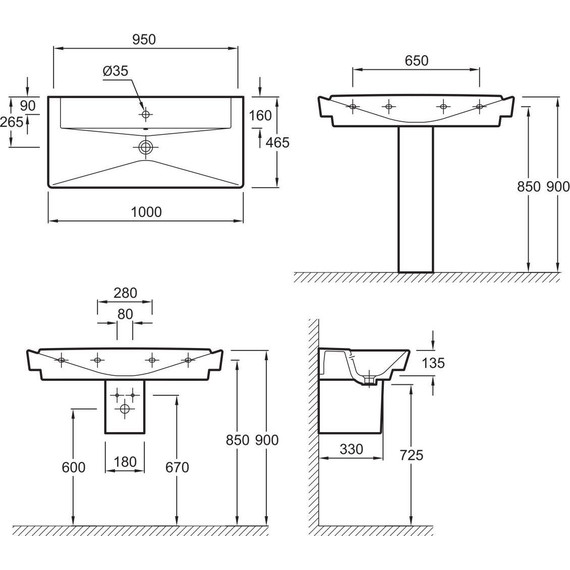 Раковина подвесная Jacob Delafon Reve 100 см E4801-00 - фото, картинка 9 Раковина подвесная Jacob Delafon Reve 100 см E4801-00 - фото 9