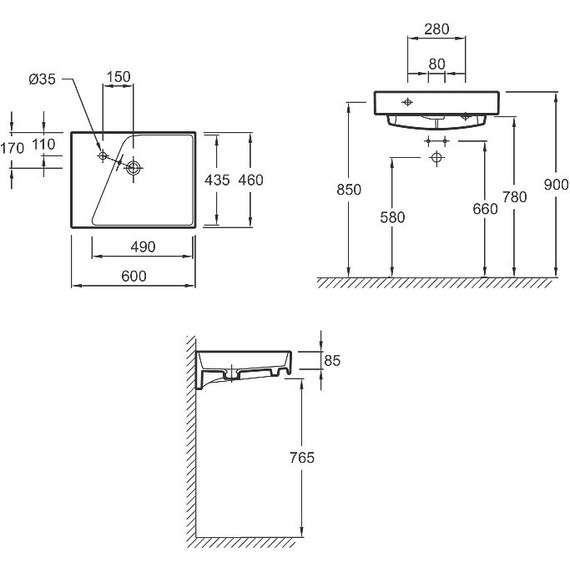 Раковина подвесная Jacob Delafon Rythmik ​60х46 см EXQ112-Z-00 - фото 4