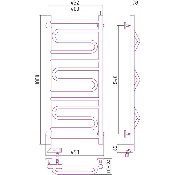 Полотенцесушитель электрический Сунержа Элегия 2.0 П13 1000х400 мм 00-5218-1040 L - фото 5