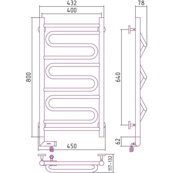 Полотенцесушитель электрический Сунержа Элегия 2.0 П11 800х400 мм 00-5218-8040 L - фото, картинка 5 Полотенцесушитель электрический Сунержа Элегия 2.0 П11 800х400 мм 00-5218-8040 L - фото 5