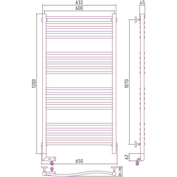 Полотенцесушитель электрический Сунержа Флюид 2.0 П20 1200х600 мм 00-5220-1260 L - фото 5
