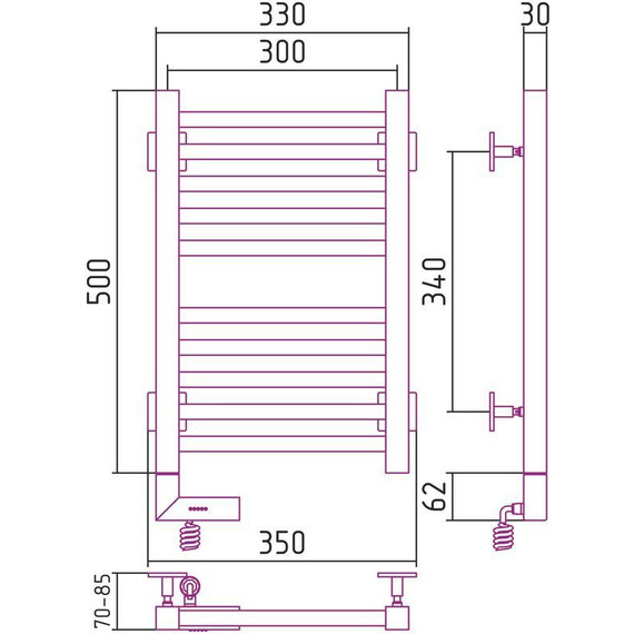 Полотенцесушитель электрический Сунержа Модус 2.0 П10 500х300 мм 00-5600-5030 - фото 5