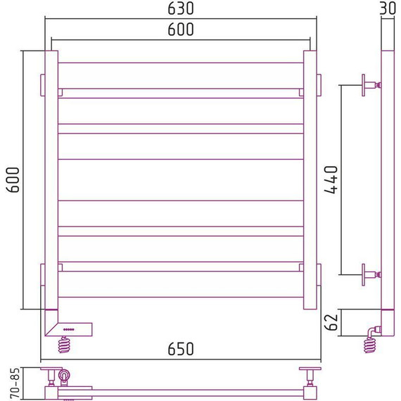 Полотенцесушитель электрический Сунержа Центурион 2.0 П6 600х600 мм 00-5602-6060 L - фото 5