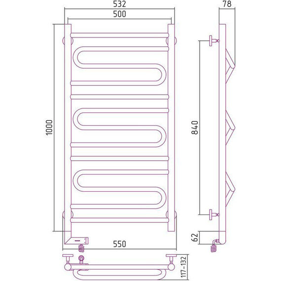 Полотенцесушитель электрический Сунержа Элегия 2.0 П13 1000х500 мм 00-5218-1050 L - фото 5