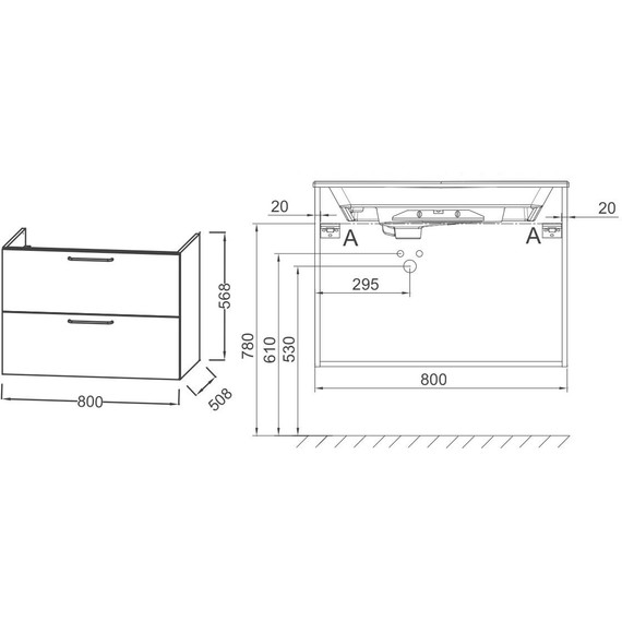 Тумба подвесная с раковиной Jacob Delafon Odeon Rive Gauche 80 см EB2522-R9-NR4, белый мрамор - фото 6