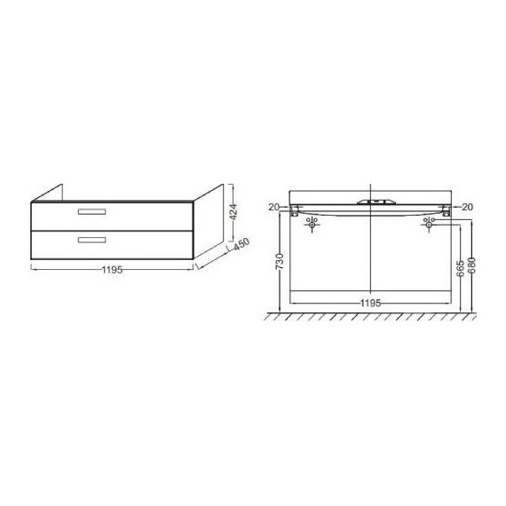 Тумба подвесная с раковиной Jacob Delafon Rythmik 120 см EB1305-E10, квебекский дуб - фото 2