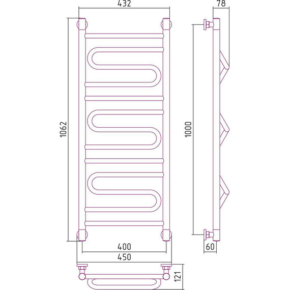 Полотенцесушитель водяной Сунержа Элегия+ П13 1000х400 мм 00-0205-1040 - фото 6