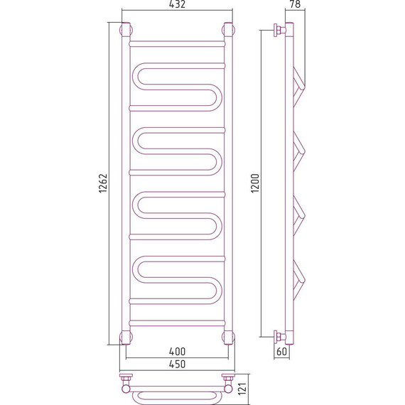 Полотенцесушитель водяной Сунержа Элегия+ П14 1200х400 мм 00-0205-1240 - фото, картинка 6 Полотенцесушитель водяной Сунержа Элегия+ П14 1200х400 мм 00-0205-1240 - фото 6