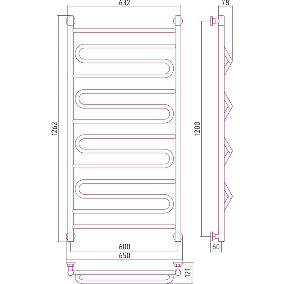 Полотенцесушитель водяной Сунержа Элегия+ П14 1200х600 мм 00-0205-1260 - фото 6