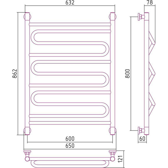 Полотенцесушитель водяной Сунержа Элегия+ П11 800х600 мм 00-0205-8060 - фото 6