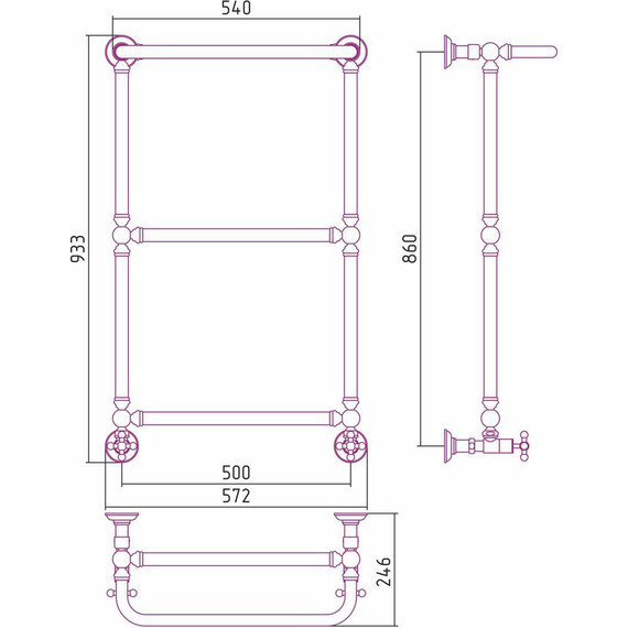 Полотенцесушитель водяной Сунержа Ренессанс 1386 с полкой П3 850х500 мм 00-0281-8650 - фото 7