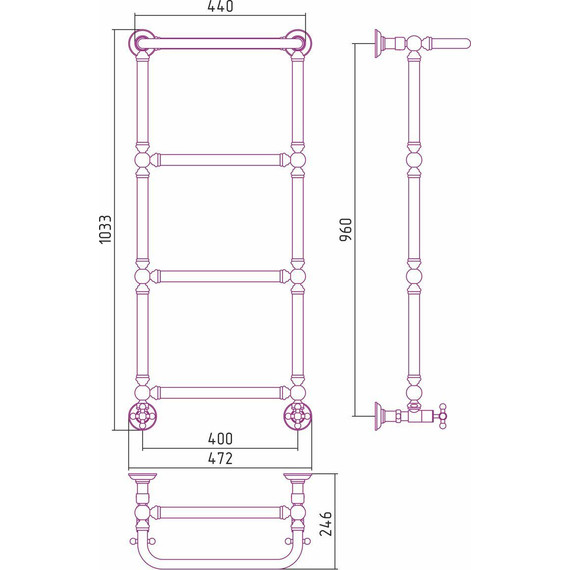 Полотенцесушитель водяной Сунержа Ренессанс 1386 с полкой П4 950х400 мм 00-0281-9640 - фото 7