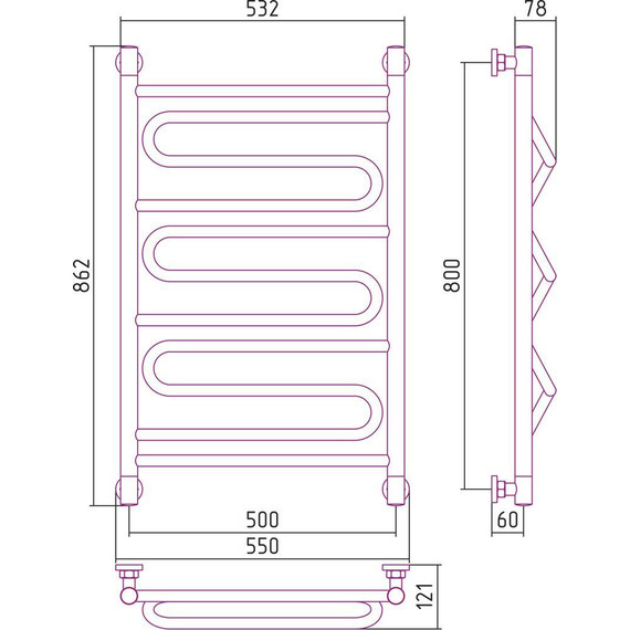 Полотенцесушитель водяной Сунержа Элегия+ П11 800х500 мм 032-0205-8050, золото матовое - фото, картинка 6 Полотенцесушитель водяной Сунержа Элегия+ П11 800х500 мм 032-0205-8050, золото матовое - фото 6
