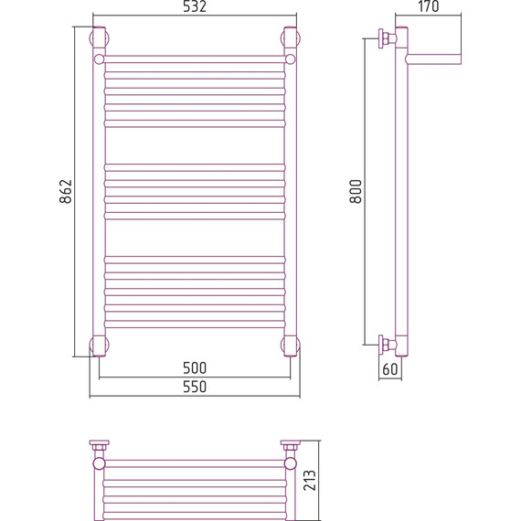 Полотенцесушитель водяной Сунержа Богема с полкой+ П14 800х500 мм 051-0223-8050, состаренная латунь - фото 6