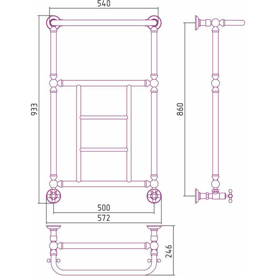 Полотенцесушитель водяной Сунержа Ренессанс 1452 с полкой П5 850х500 мм 051-0282-8650, состаренная латунь - фото 7