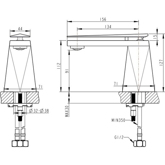 Смеситель для раковины Bravat Diamond M F118102G-1-ENG, золото, Цвет производителя: золото - фото 4