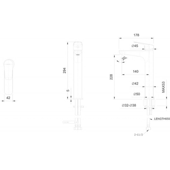 Смеситель для раковины высокий Bravat Rhein F1429564CP-A-ENG, Цвет производителя: хром - фото, картинка 4 Смеситель для раковины высокий Bravat Rhein F1429564CP-A-ENG, Цвет производителя: хром - фото 4