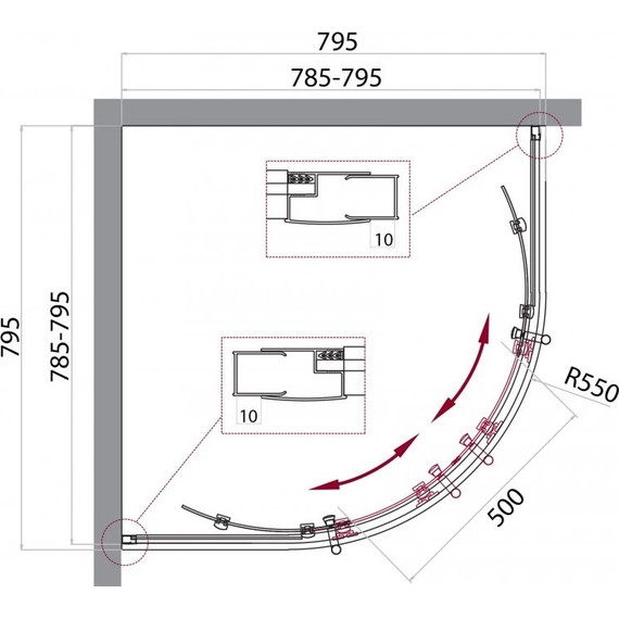 Душевое ограждение BelBagno 80х80 см UNO-195-R-2-80-C-Cr, хром/прозрачное - фото 2