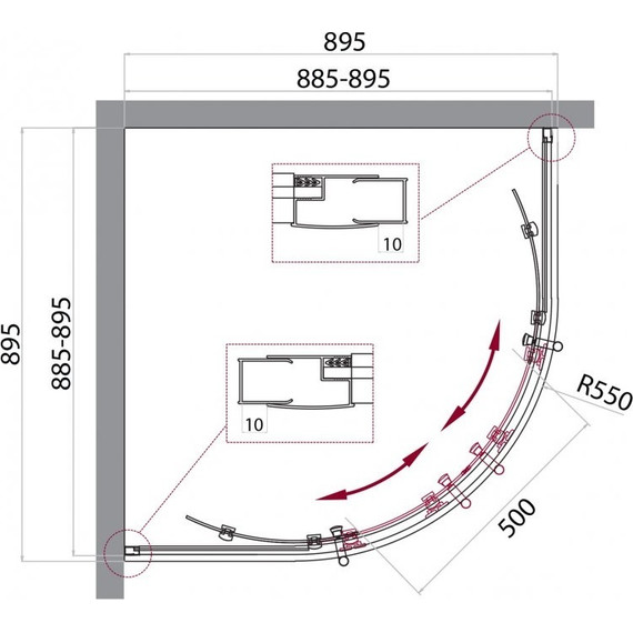 Душевое ограждение BelBagno 90х90 см UNO-195-R-2-90-P-Cr, хром/матовое - фото 5