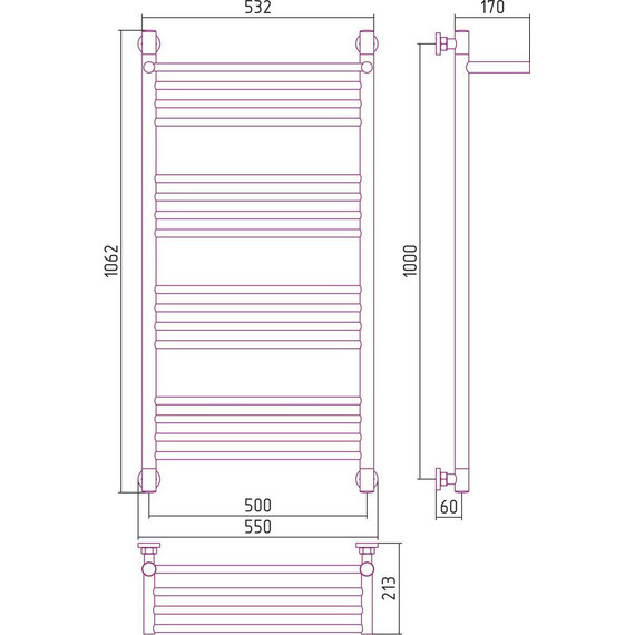 Полотенцесушитель водяной Сунержа Богема с полкой+ П16 1000х500 мм 31-0223-1050, чёрный матовый - фото 5