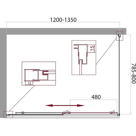 Душевое ограждение BelBagno 120-135х80 см UNIQUE-AH-1-120/135-80-C-Cr, хром/прозрачное, Цвет стекла: прозрачное, Размер - мм: 1200х800 - фото 8