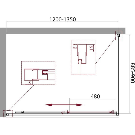 Душевое ограждение BelBagno 120-135х90 см UNIQUE-AH-1-120/135-90-C-Cr, хром/прозрачное, Цвет стекла: прозрачное, Размер - мм: 1200х900 - фото 8