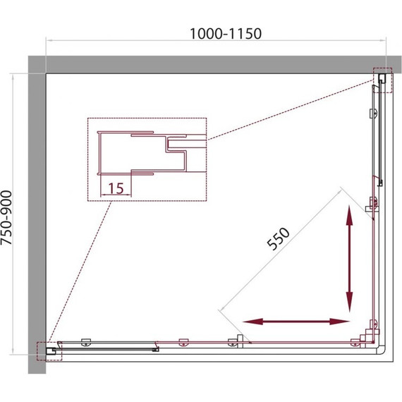 Душевое ограждение BelBagno 100-115х75-90 см UNIQUE-AH-2-100/115-75/90-C-Cr, хром/прозрачное, Цвет стекла: прозрачное, Размер - мм: 1100х800 - фото 7