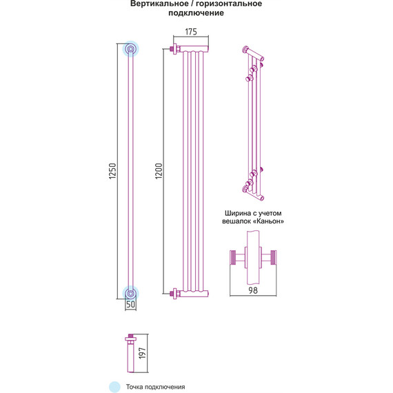 Полотенцесушитель водяной Сунержа Хорда П3 1200x195 мм 30-4124-1200, белый матовый - фото 5