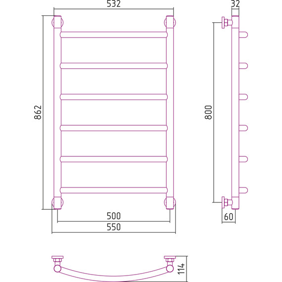 Полотенцесушитель водяной Сунержа Галант+ П6 800х500 мм 020-0200-8050, шампань - фото 6