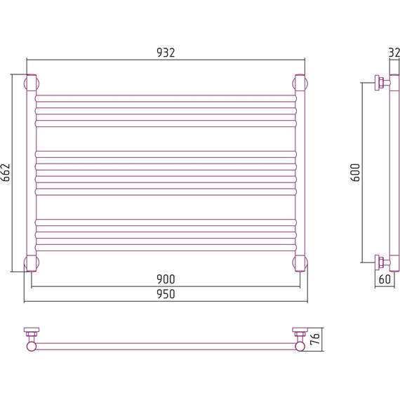 Полотенцесушитель водяной Сунержа Богема L П10 600x900 мм 05-0202-6090, состаренная бронза - фото 6