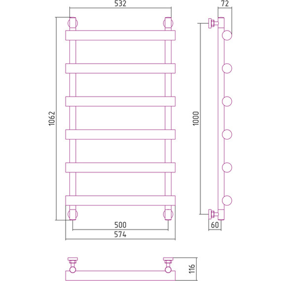 Полотенцесушитель водяной Сунержа Атлант П6 1000х500 мм 31-0226-1050, чёрный матовый - фото 6