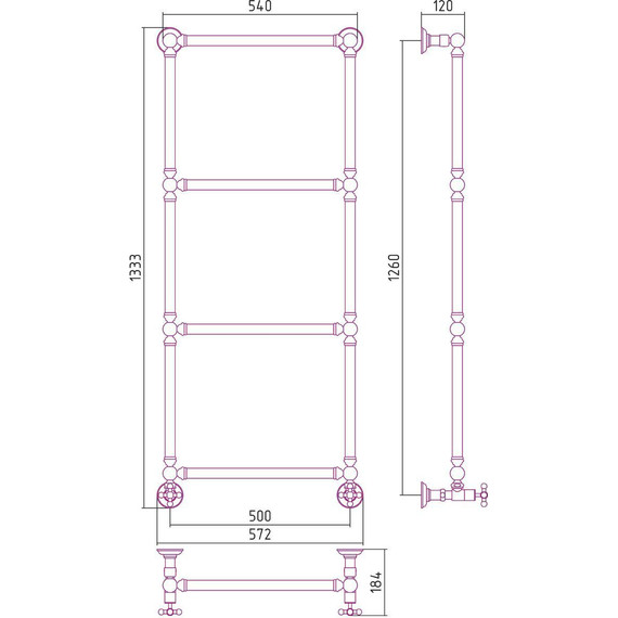 Полотенцесушитель водяной Сунержа Ренессанс 1304 П4 1250х500 мм 12-0280-1250, белый - фото 6