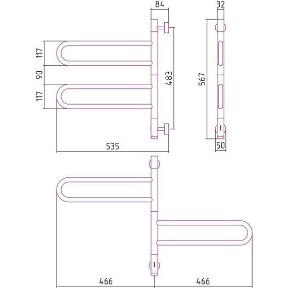 Полотенцесушитель электрический Сунержа Парео 4.0-2С П4 570х530 мм 30-0823-0567, белый матовый - фото 4