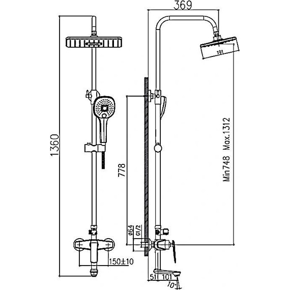Душевая стойка Haiba HB24548-7, черный/хром - фото, картинка 2 Душевая стойка Haiba HB24548-7, черный/хром - фото 2