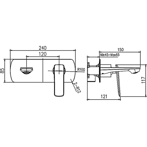 Смеситель для раковины настенный Haiba HB80548-7, черный/хром - фото 2