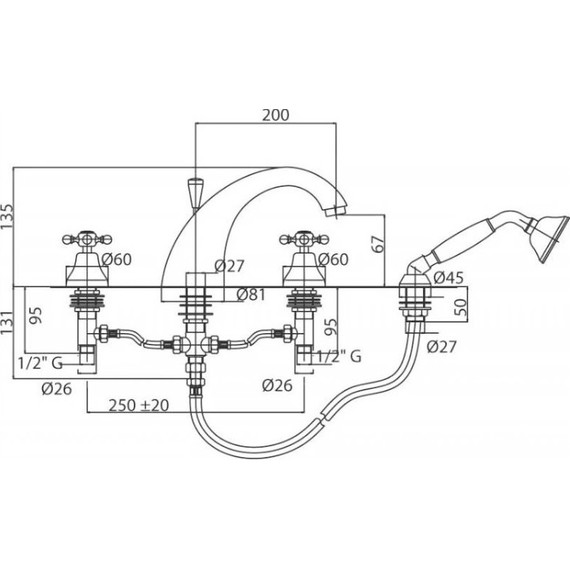 Смеситель для ванны Cezares ATLANTIS-NOSTALGIA-BVD-02, бронза, Цвет производителя: бронза - фото 2