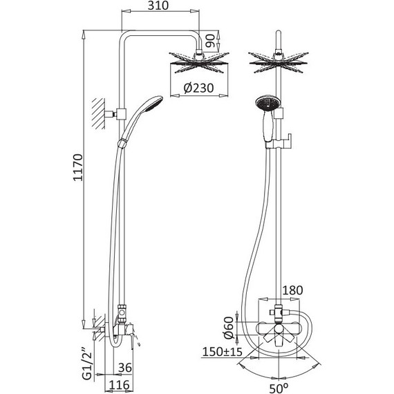 Душевая стойка Cezares NAUTIC-CD-NOP, черный, Цвет производителя: чёрный - фото 3