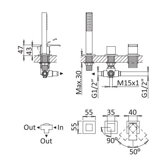 Смеситель для ванны Cezares PORTA-BVDM3-NOP, черный, Цвет производителя: чёрный - фото 2