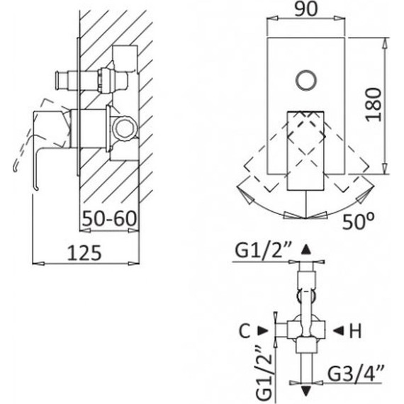 Смеситель для ванны Cezares PORTA-VDIM-01, Цвет производителя: хром - фото 2