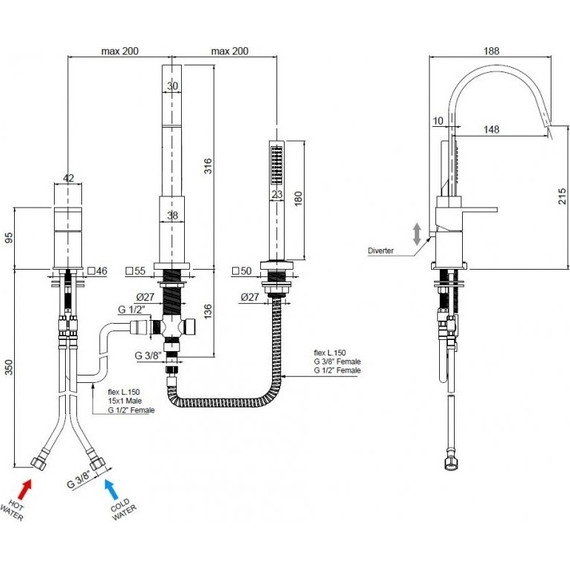 Смеситель для ванны Cezares UNIKA-BVD3-01 - фото, картинка 2 Смеситель для ванны Cezares UNIKA-BVD3-01 - фото 2